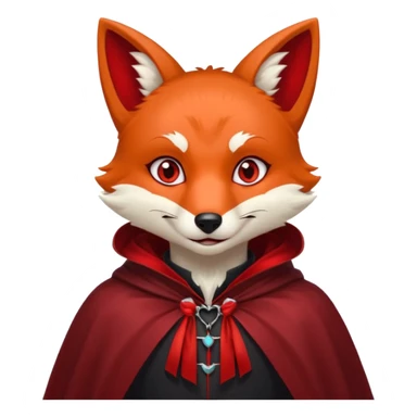 Vampire Pet, fox in red collar cloak, red eye, fang sticker