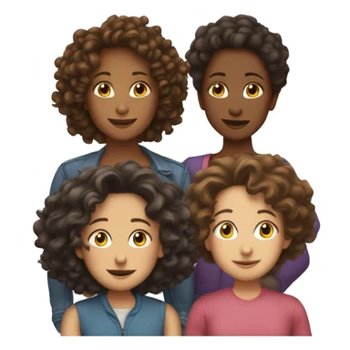 2 lesbian moms, one mom is butch and the other has long curly hair, both are brunette. 3 children, 2 boys and one older sister sticker