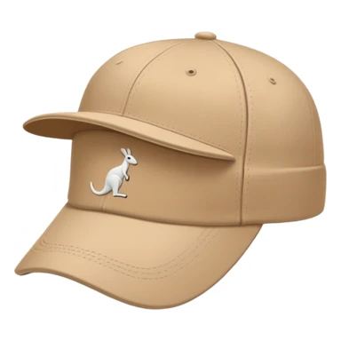 Profile view of a beige Kangol cap with classic baseball cap shape, kangaroo logo visible on the side, simple clean design, iOS emoji style sticker