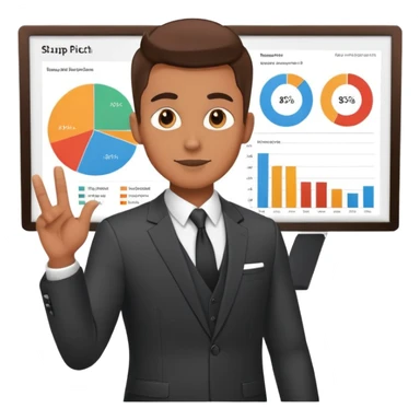 Cool guy in suit presenting a startup pitch deck with charts and graphs sticker