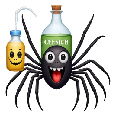 wesoły śmieszny pająk z butelka jadu i podpisem cześć sticker