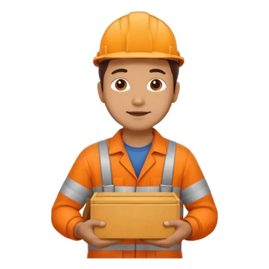 railway engineer, orange overalls carrying a box sticker