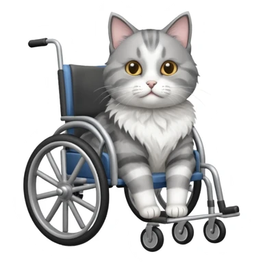 disabled grey and white cat using pet wheelchair sticker