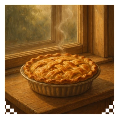 cozy pie cooling on a windowsill, homey sticker