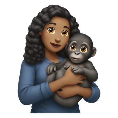 a woman holding a baby gorilla in her hands sticker