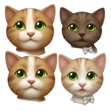 A little brown kitten with green eyes kissing a little brown kitten with brown eyes and with a white bow around the neck  sticker