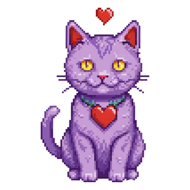 a purple cat with red hearts sticker