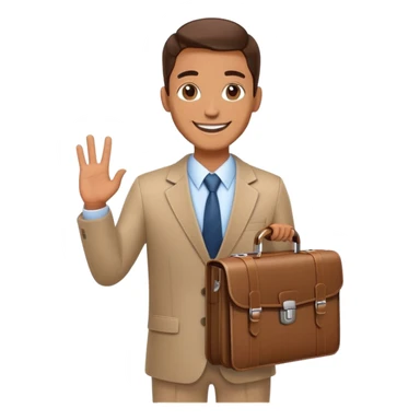 Friendly salesman with briefcase presenting product sticker