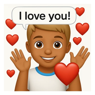 Add a speech bubble with the greeting 'I love you!' to the image, keeping the emoji style warm and loving sticker