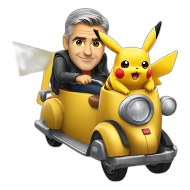 pikachu ride on George Clooney's shoulder sticker