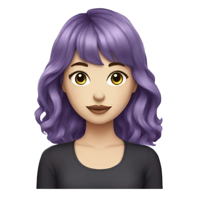  one white girl with eyeliner, mid length hair wavy, purple hair, bangs, holding iced matcha, dark shirt sticker