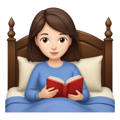 Brunette woman cozy in bed reading sticker
