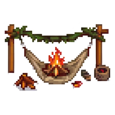 bushcraft adventure camp with campfire and hammock sticker