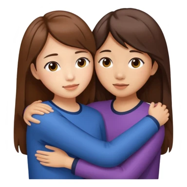 Two girls friends one brown short hair, second girl has long brown hair , both Asian hugging each other sticker