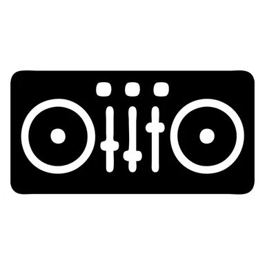 A DJ setup with a mixer sticker