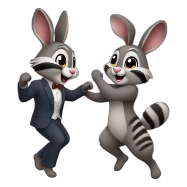 bunny couple dancing with raccoon sticker
