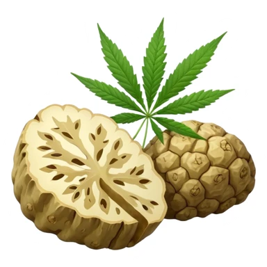slices of white truffle with cannabis leaf sticker