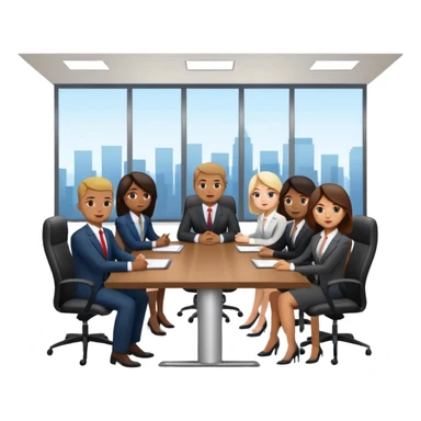 a group of coworkers in meeting room in long rectangular table sticker