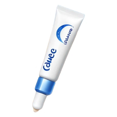 Small white CeraVe tube with blue label soft beige tip, with gentle light. Surrounded by tiny floating tear-shaped sparkles and crescent moon dust, hinting at dark circle repair. Emits a soothing blue-beige aura like a targeted eye revival spell. Compact, calming, and luminous — emoji-style. sticker