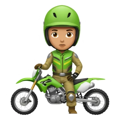 confused dirtbike rider in green gear sticker