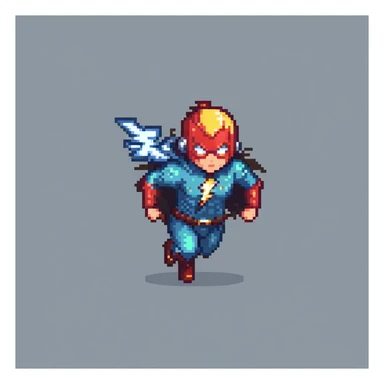 round superhuman icon with lightning speed, fast hero running sticker