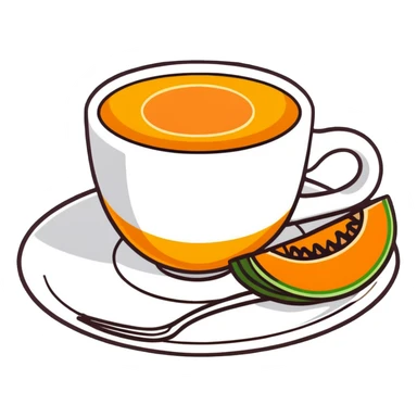 traditional carajillo in a small espresso cup with a slice of orange cantaloupe melon on a saucer sticker