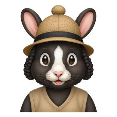 curly black rabbit with jersey and hat sticker