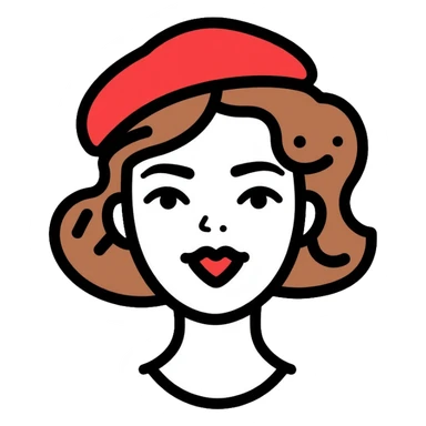 woman with a beret hat and heart-shaped lips, coquette aesthetic sticker