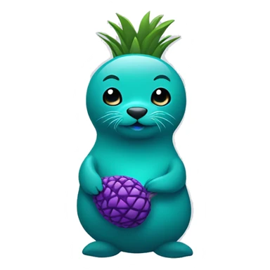 teal seal that is teal holding a purple pineapple that is purple sticker