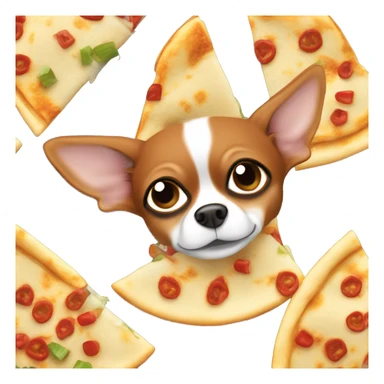 Long-haired reddish brown Chihuahua with white markings eating quesadilla sticker