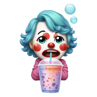 a clown drinking bubble tea while crying sticker