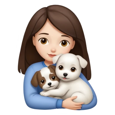 Chica castaña con su perrito pequeño blanco sticker