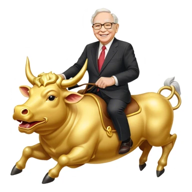 happy Warren Buffet riding golden bull sticker