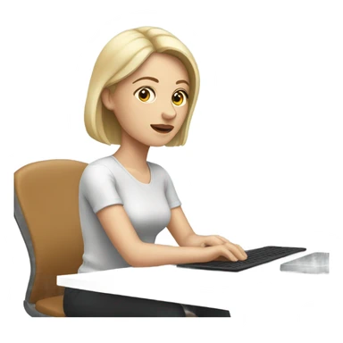 white skinned woman looking at her computer sticker