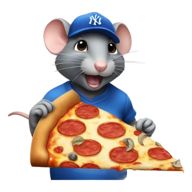 rat wearing blue New York yankee cap while eating a big pizza sticker
