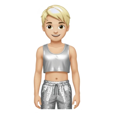 Aaron Carter with blonde hair, silver sequin crop top, silver sequin baggy pants sticker