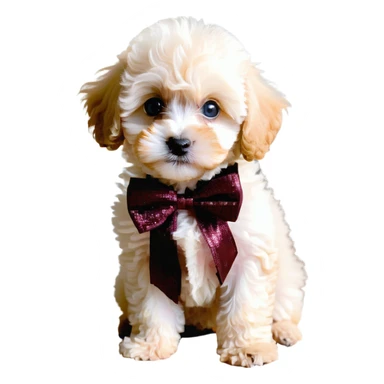 cute cream-colored baby Maltipoo puppy, pixel art emoji style, small chibi-like, big sparkling eyes, fluffy fur, sitting posture, soft pastel palette, high detail but simplified for emoji, 64x64 resolution sticker