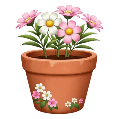plant pot in terra cota with white and pink flowers print painted sticker