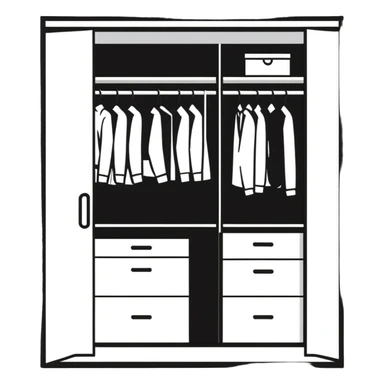 Modern closet with door ajar showing organized professional clothing, work wardrobe storage sticker