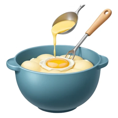 baking preperation with mixing bowl with uncracked eggs and butter sticker