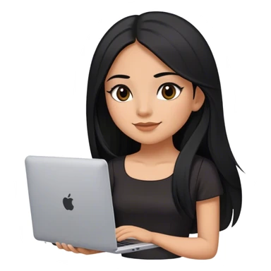 beautiful girl, with long straight black hair, with light make up, black eye liner, little smile, mexican, brown skin, with laptop, wearing litlle black dress, she stand up sticker