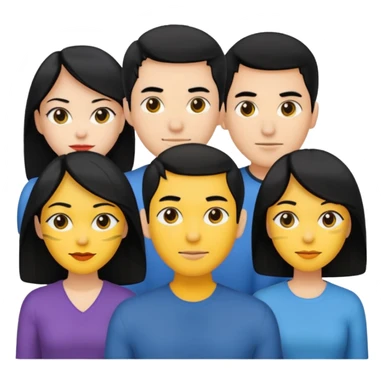 4 people, two man and two women,yellow skin,black hair, Half-body photo sticker