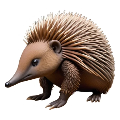 Cinematic Noble Echidna Portrait Emoji, Poised and regal, with a compact, spiky build and a textured, bristly fur in earthy browns, a distinctive pointed snout and keen, soulful eyes, Simplified yet sharp and sophisticated features, highly detailed, glowing with a warm, dignified glow, high shine, intelligent and resilient, stylized with an air of prickly elegance, focused and attentive, soft glowing outline, capturing the essence of a watchful and confident echidna, so majestic it feels as though it could scurry out of the screen with effortless authority! sticker