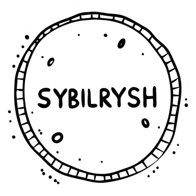 A circular coin with the text "SYBILRYSH" inscribed in the center. The coin has a rim and simple coin detailing. sticker