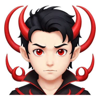 Cool anime devil boy with black hair and curved horns sticker