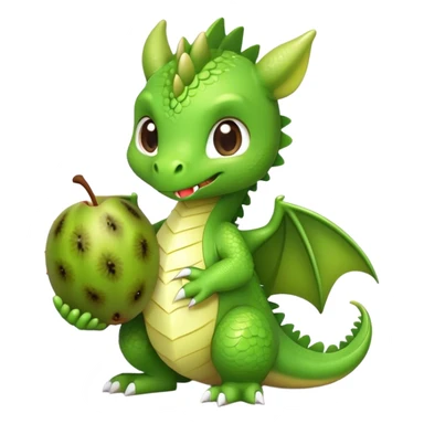 cute green chibi style dragon with kiwi fruit sticker