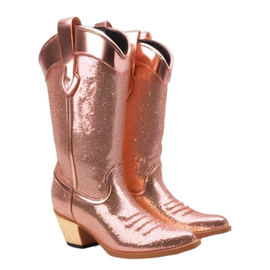 Realistic rose gold colored fashion cowgirl boots with sparkly shiny glitter fringe on them. sticker