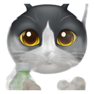 Black cat with brown eyes catching a cap of bottle sticker