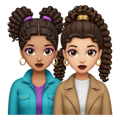 Boujy baddie best friends, trendy heavy makeup both dark hair one light skinned and one mocha brown with curls and one with ponytail sticker
