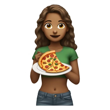 A real brown-haired girl eats pizza sticker